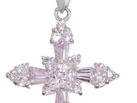 Ladies Sterling Silver 16 Inch Cubic Zirconia 21mm Cross Necklace Supply