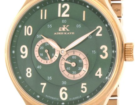 Adee Kaye Mens Green Dial Rose Gold Tone St Steel Bracelet Watch AK8021-MRG For Cheap