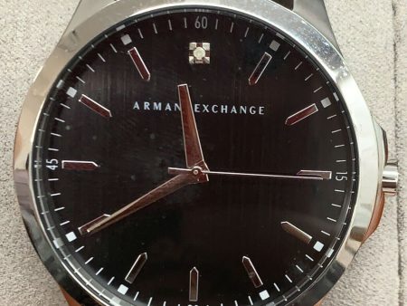 Armani Exchange AX2182 Diamond Accent Black Dial Black Leather Strap Men s Watch Fashion