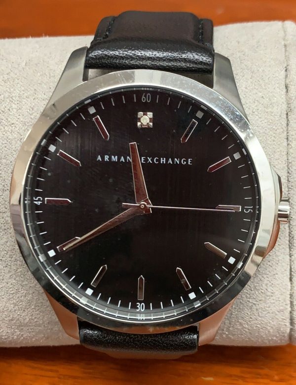 Armani Exchange AX2182 Diamond Accent Black Dial Black Leather Strap Men s Watch Fashion