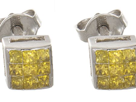 5mm 14k White Gold Yellow .27ct Diamond Stud Earrings Online Sale