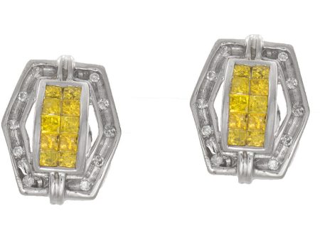 Women s 13mm 14k White Gold Yellow .93ct Diamond Stud Earrings Online