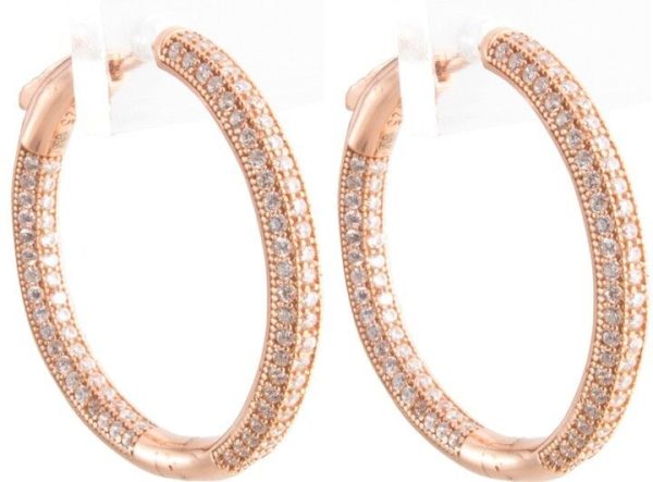 18k Rose Gold Plated Cubic Zirconia Round Hoop Women s Silver Earrings Fashion