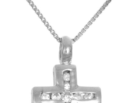 Ladies Sterling Silver 16 Inch Cubic Zirconia 13mm Cross Necklace Online Sale