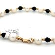 14K Yellow Gold Black Crystal and White Pearl Color Ladies Bracelet Online Hot Sale