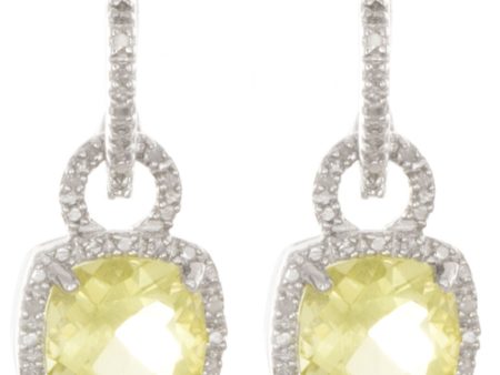 Sterling Silver Women s Genuine Yellow Citrine Square Diamond Hanging Earrings on Sale