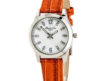 Kenneth Cole Women s Stainless Steel MOP Dial Orange Leather Band KCW2015 on Sale