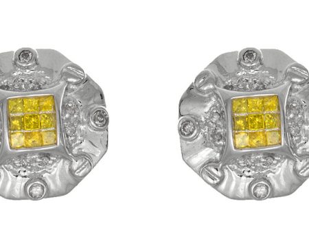 Women s 16mm 14k White Gold Yellow .59ct Diamond Stud Earrings Discount