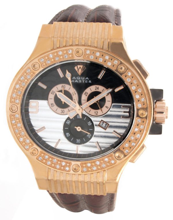 1ct Aqua Master Men s Rose Gold Case Silver Dial Diamond Bezel Watch W206 Online Hot Sale