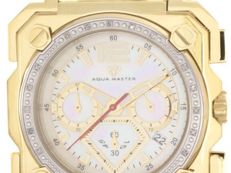 Aqua Master Mens Pearl Dial Gold Tone Steel Bracelet Diamond Watch W#355 on Sale