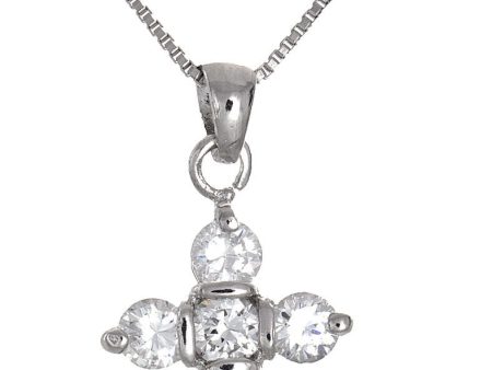 Ladies Sterling Silver 16 Inch Cubic Zirconia 14mm Cross Necklace Supply