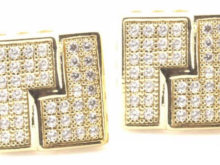 Sterling Silver Gold Finish CZ Stone Square Men s Stud Earrings Online