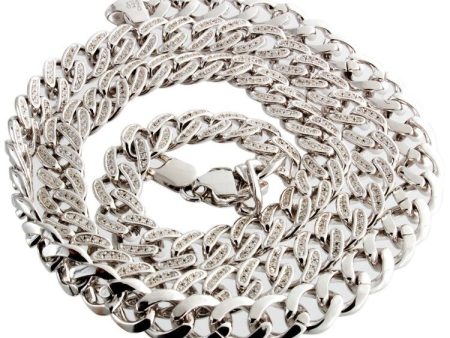 Sterling Silver Men s Pave Cz Cuban Link Chain 30   11mm Wide 121 Grams Sale