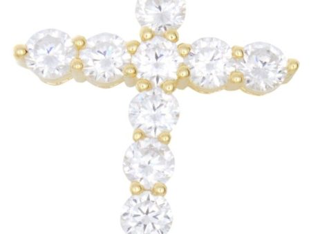 Sterling Silver Unisex Gold-Tone Cz Cubic Zirconium 30x22mm 3.3 gr Cross Pendant on Sale